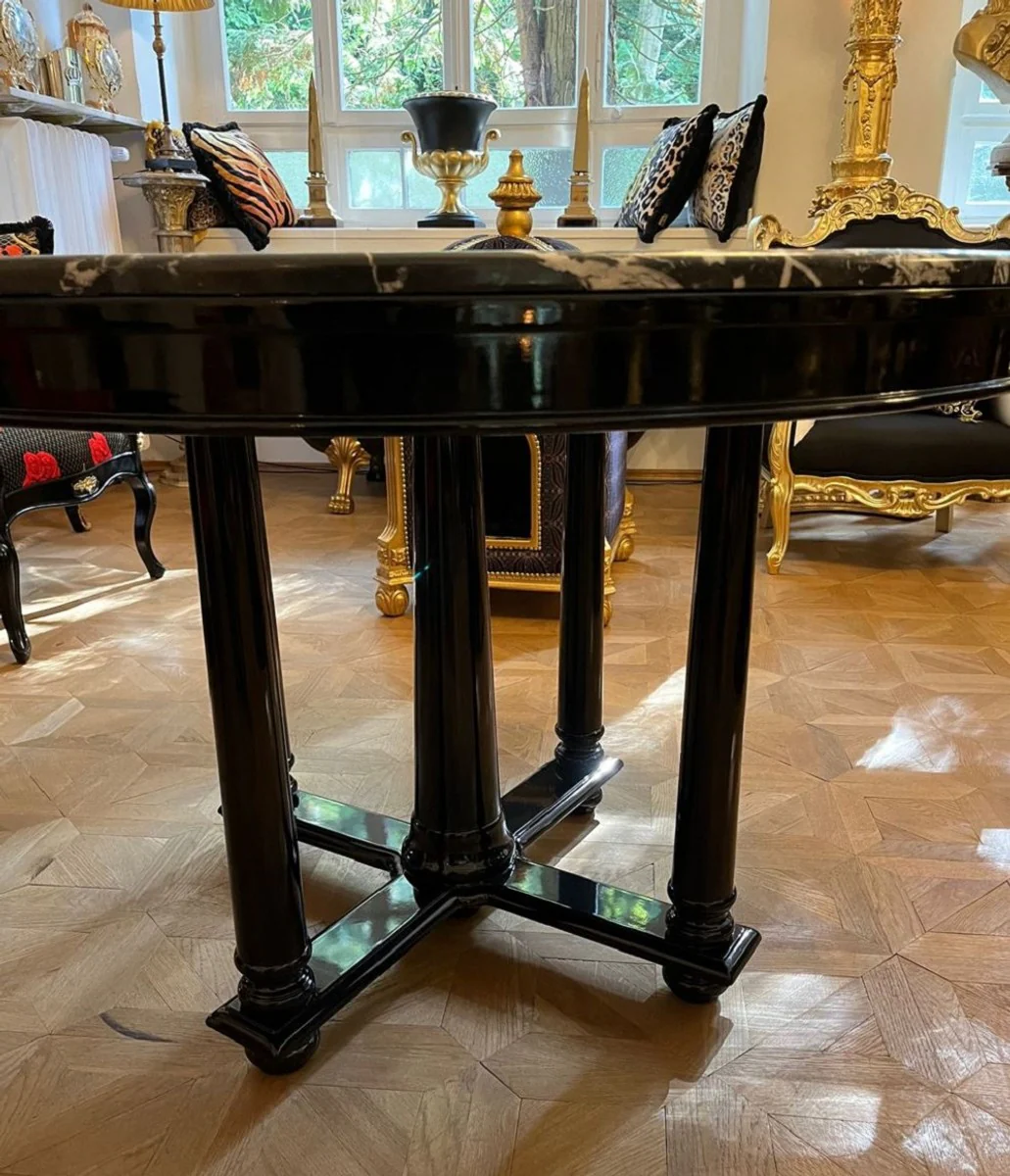 Casa Padrino mesa de comedor de lujo negro ? 120 x A. 80 cm - Mesa de cocina redonda de madera maciza con tapa de m¨¢rmol - Muebles de comedor - Muebles de lujo