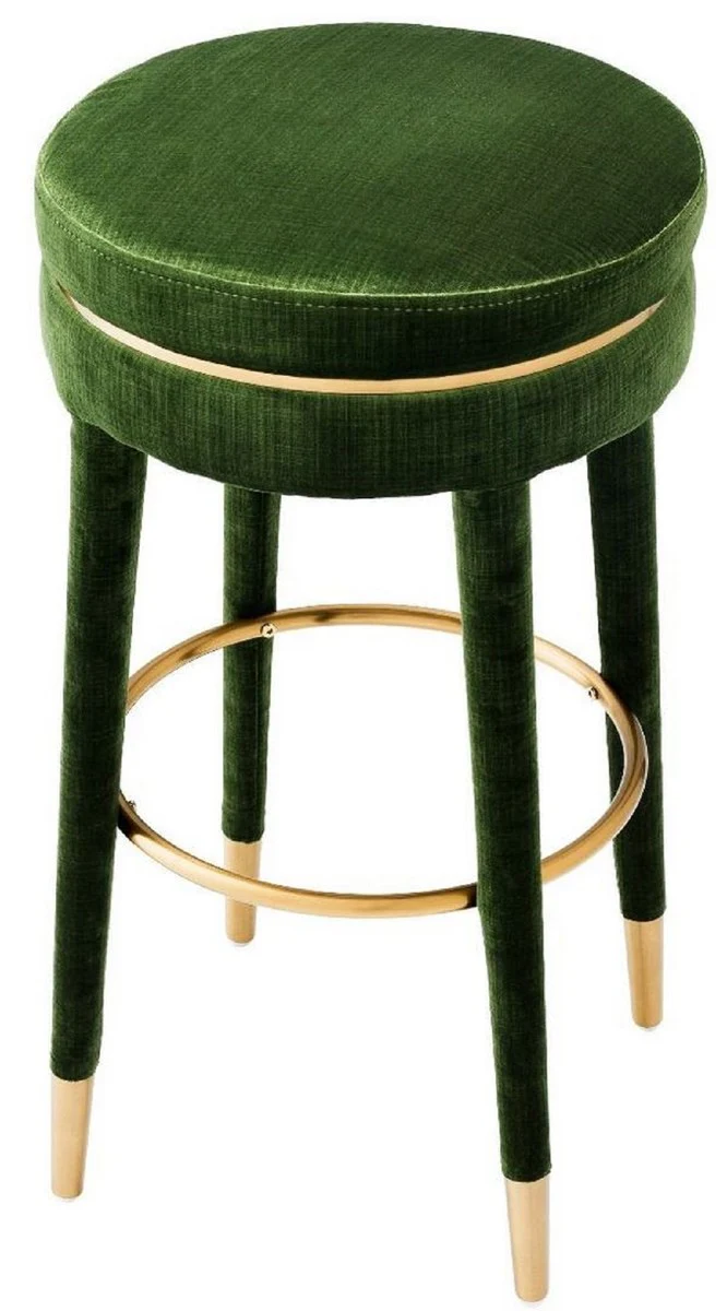 Casa Padrino taburete de bar de lujo verde / lat¨®n ? 41 x A. 78 cm - Taburete Redondo de Terciopelo - Muebles de Lujo