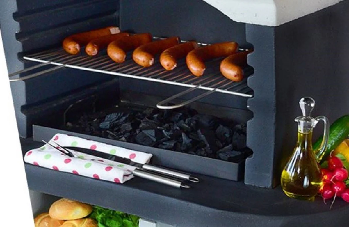 Casa Padrino barbacoa de jard¨ªn de lujo blanco / gris 98 x 58 x A. 177 cm