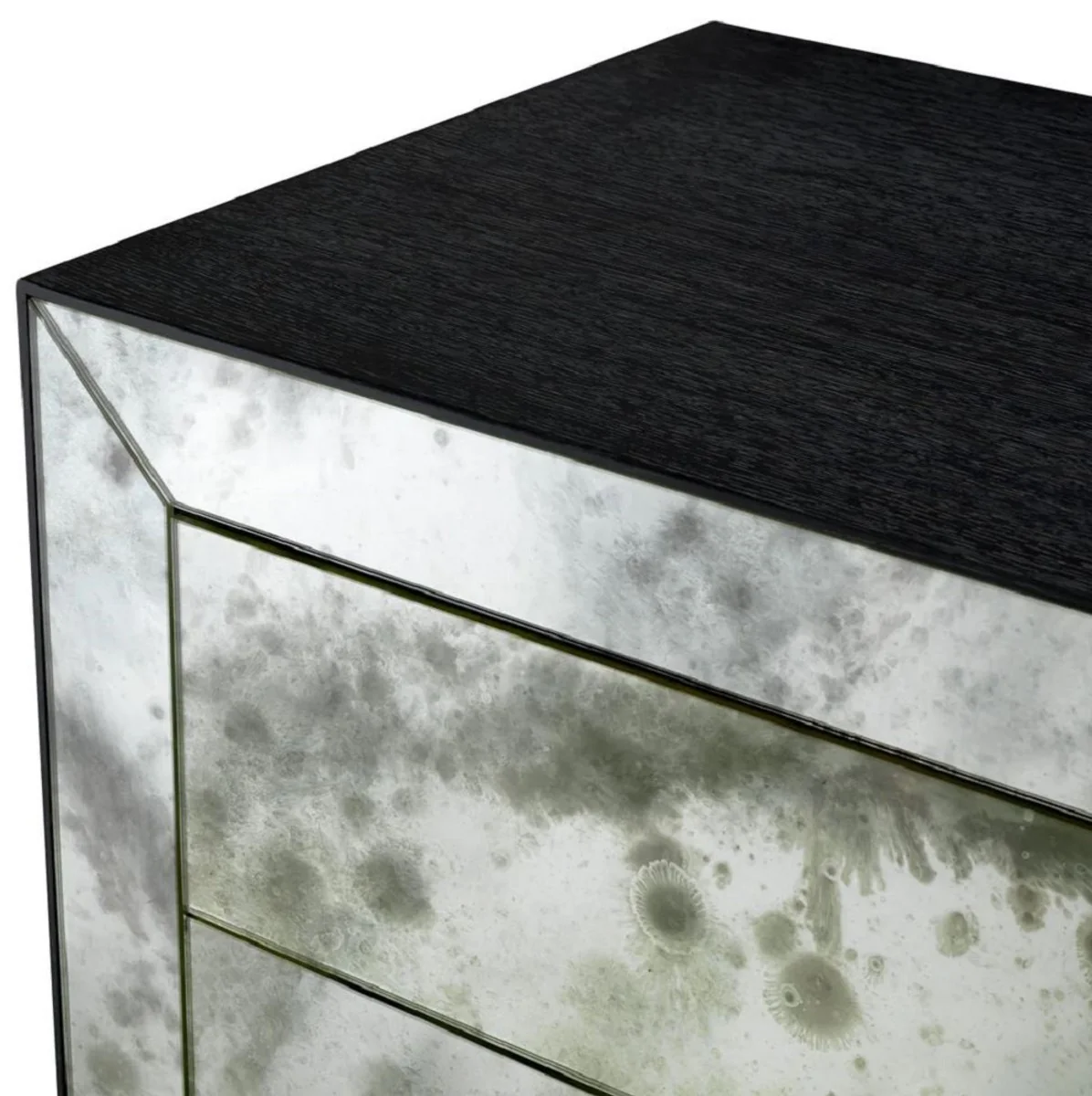 Casa Padrino mesita de noche de lujo con cristal de espejo antiguo negro gris - Muebles de lujo