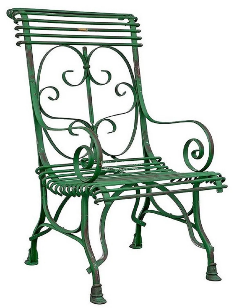 Casa Padrino conjunto de 4 sillas de jard¨ªn Art Nouveau verde antiguo 64 x 66 x A. 114 cm - Sillas de hierro forjado hechas a mano con reposabrazos - Muebles de jard¨ªn y patio nost¨¢lgicos