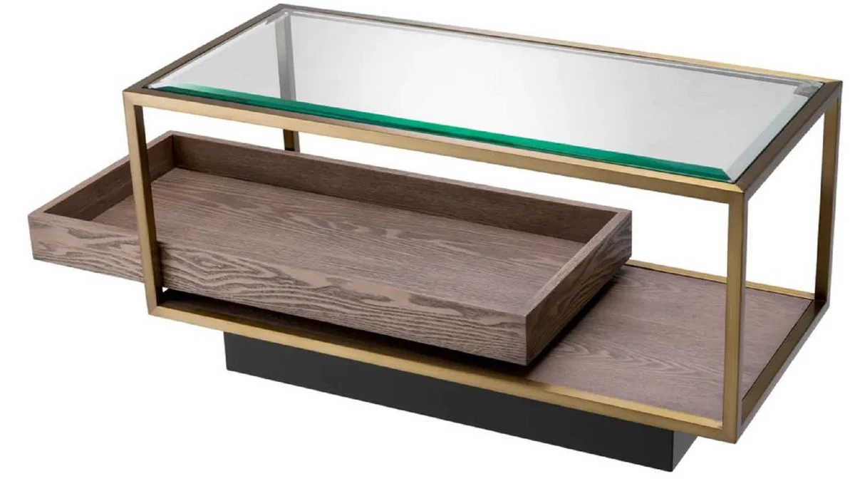 Casa Padrino mesa auxiliar de lujo lat¨®n / gris / negro 90 x 42 x A. 44 cm - Mesa de sal¨®n rectangular con tapa de vidrio - Mesa de hotel - Muebles de sal¨®n - Muebles de hotel - Muebles de lujo