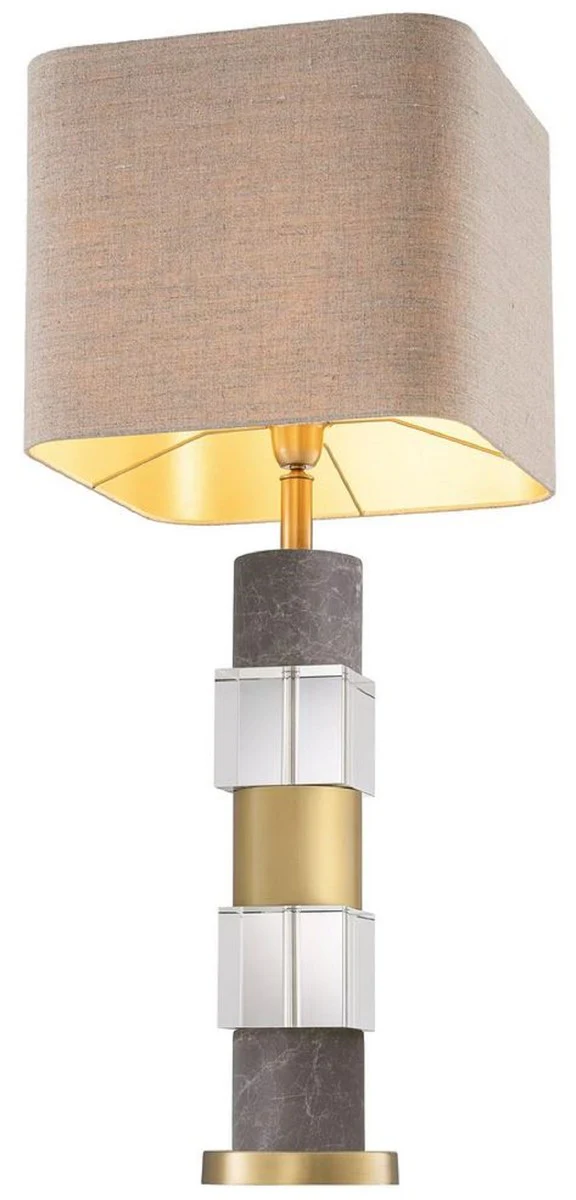 Casa Padrino lámpara de mesa de lujo latón antiguo / gris / beige 35 x 35 x A. 87 cm - Lámpara de escritorio con mármol y cristal - Calidad de Lujo
