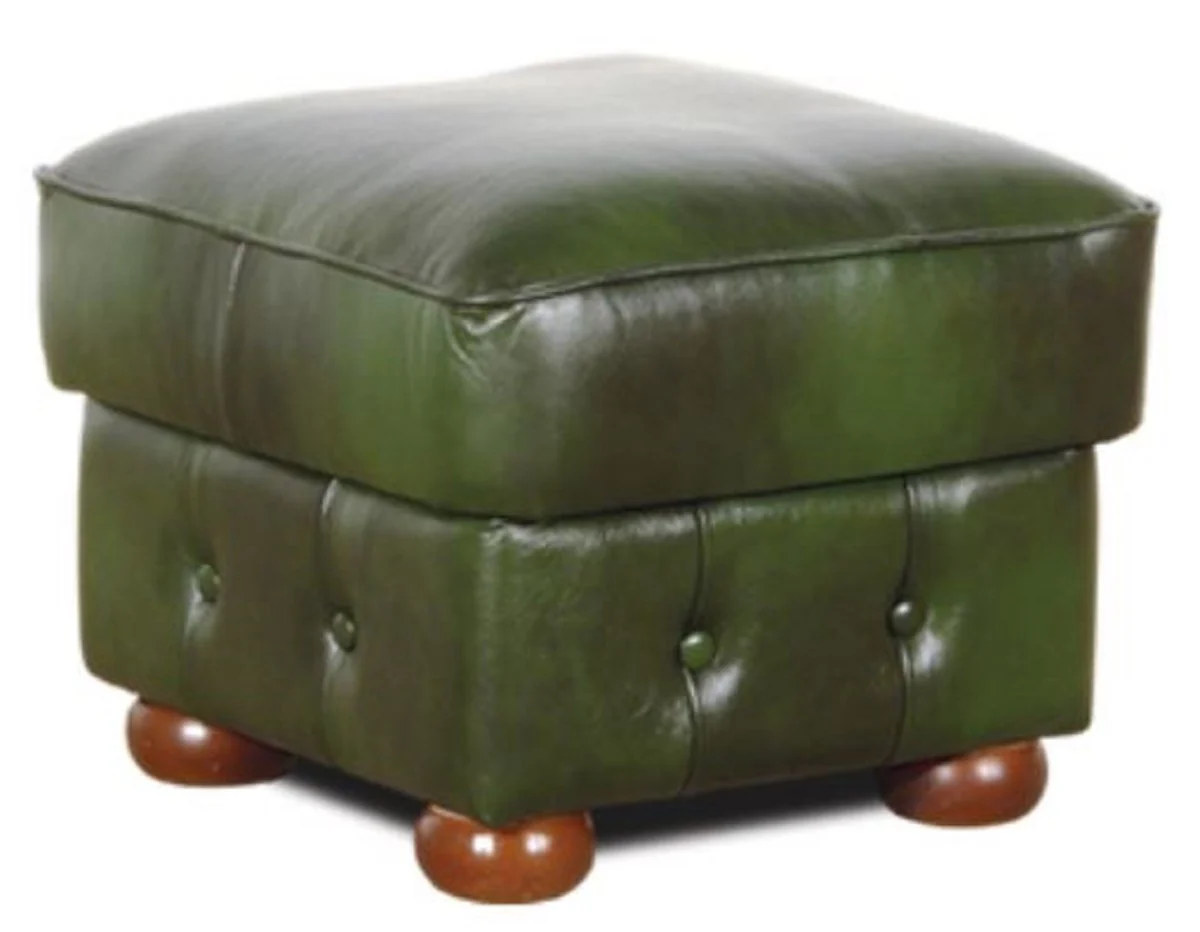 Casa Padrino Taburete de Cuero Chesterfield de Lujo Verde / Marr¨®n 50 x 50 x A. 50 cm - Reposapi¨¦s de Cuero - Taburete Cubo de Cuero - Muebles de Cuero Genuina - Muebles de Lujo