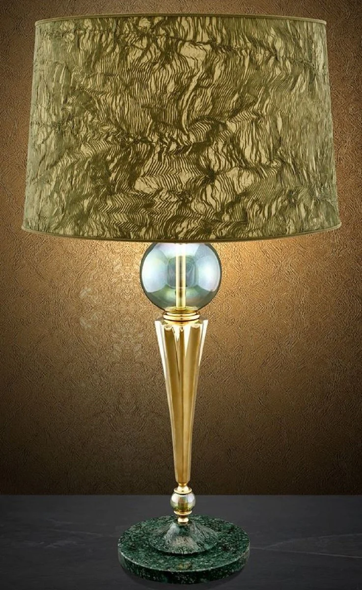 Casa Padrino lámpara de mesa de lujo oro / verde Ø 38 x H. 71 cm - Lámpara de Mesa Redonda con Bolas de Cristal y Base de Mármol - Calidad de Lujo