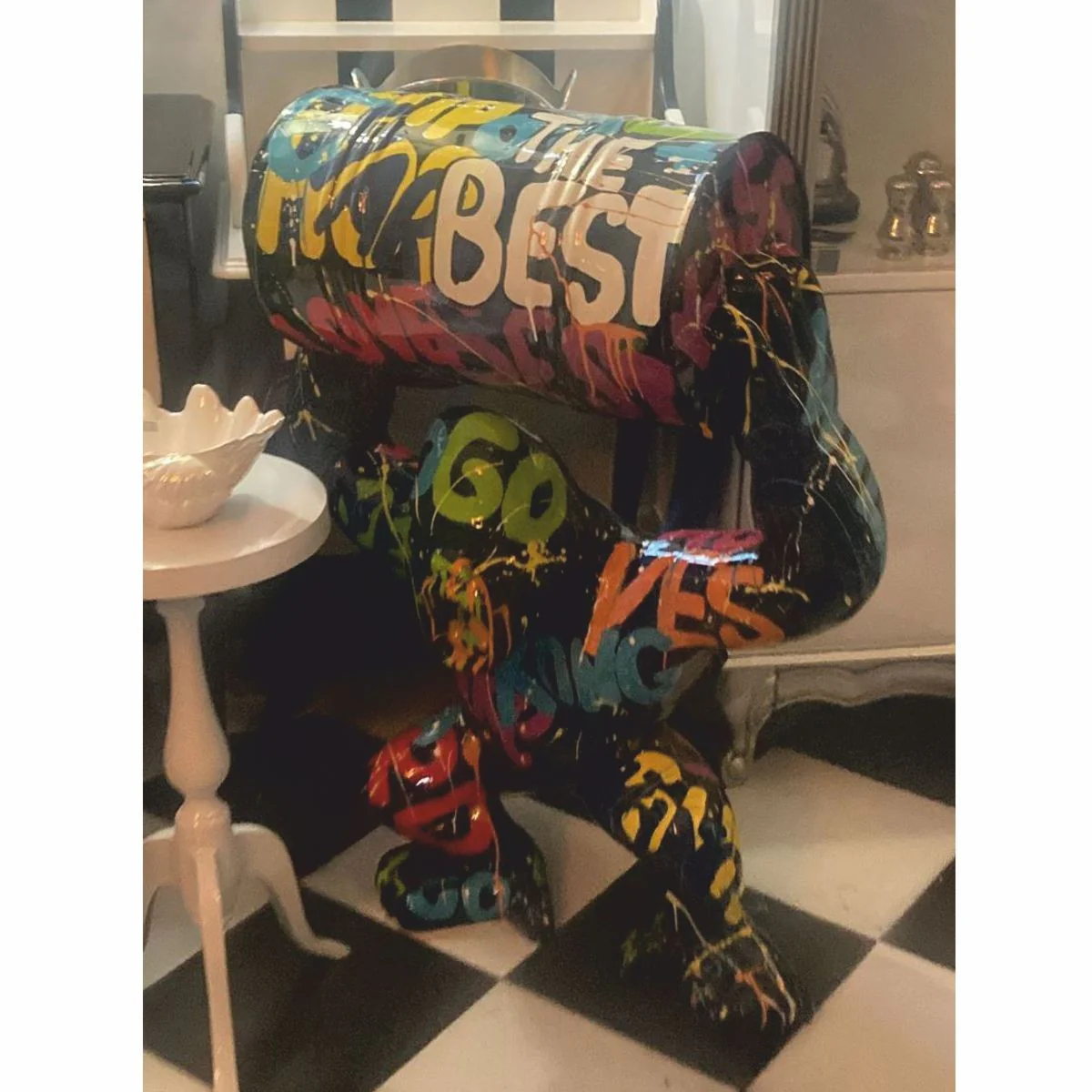 Casa Padrino escultura decorativa gorila con barril negro / colorido A. 100 cm