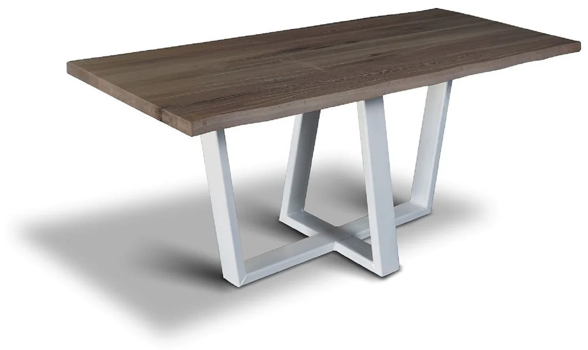 Casa Padrino mesa de comedor de lujo de madera maciza con patas de acero - Diferentes Colores y Tama?os - Mesa de cocina con aspecto r¨²stico - Muebles de comedor r¨²sticos de madera maciza