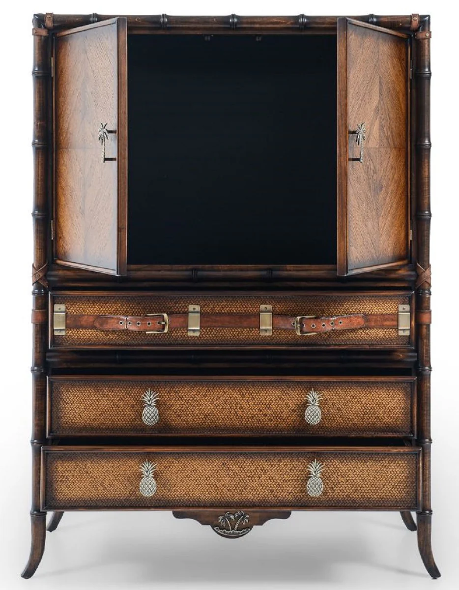 Casa Padrino armario de estilo vintage de lujo marrón 108 x 45 x A. 150 cm - Gabinete de madera maciza con 2 puertas y 3 cajones - Muebles de lujo de estilo vintage - Muebles de estilo vintage