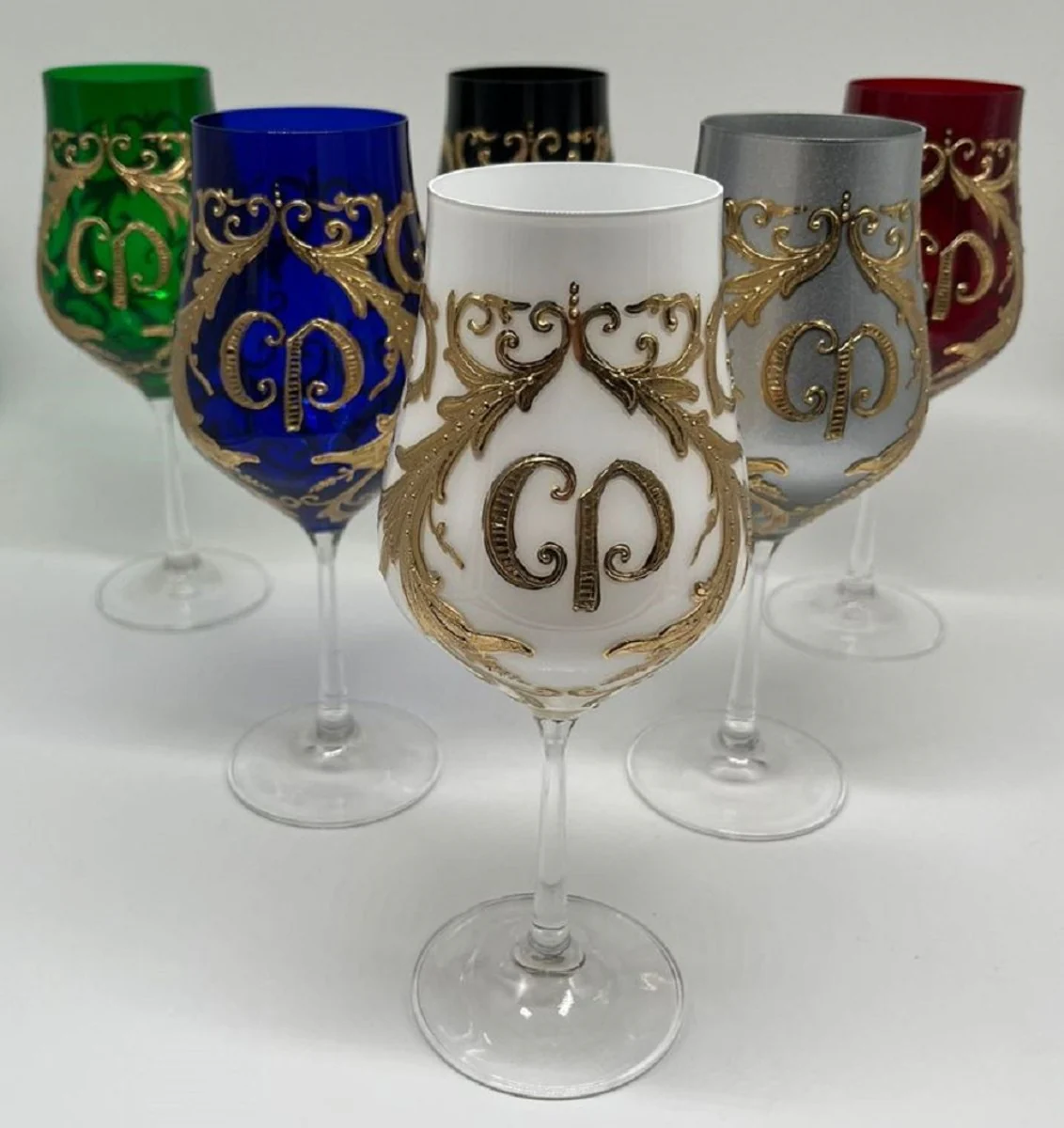 Casa Padrino conjunto de copas de vino barrocos de lujo colorido / oro - Copas de vino con ba?o de oro de 24 quilates