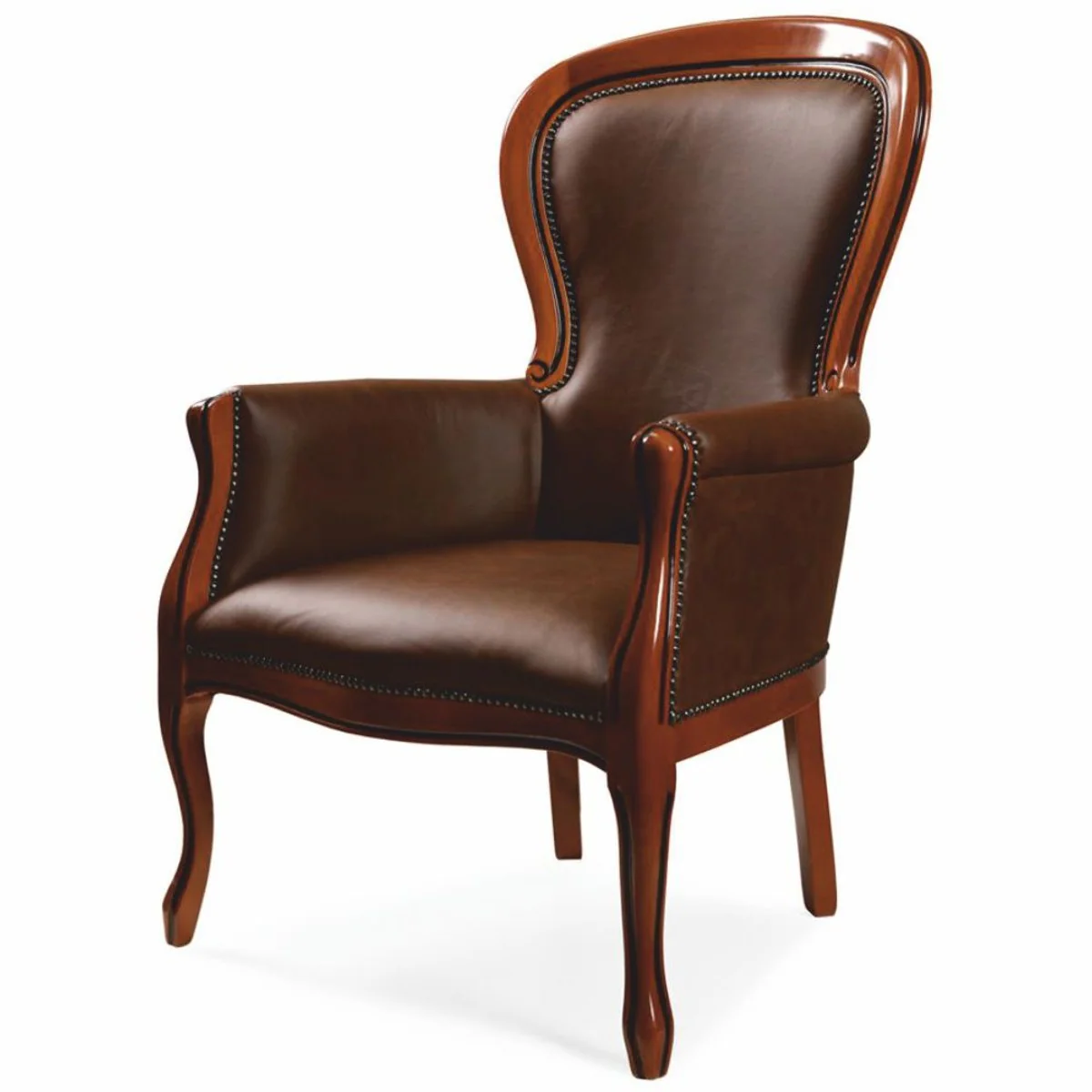 Casa Padrino sill¨®n barroco de lujo de cuero artificial marr¨®n oscuro / marr¨®n - Muebles barrocos