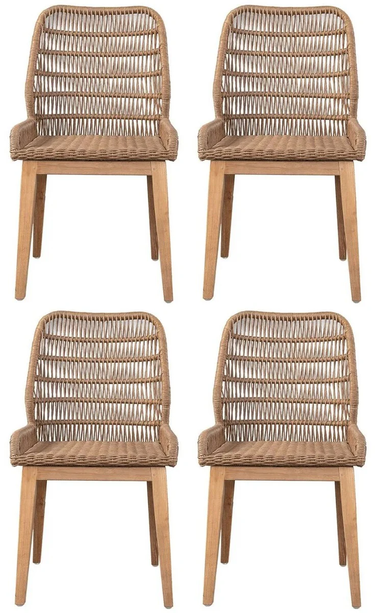 Casa Padrino conjunto de 4 sillas de comedor de lujo marr¨®n / natural 50 x 60 x A. 90 cm - Sillas de jard¨ªn de lujo con tejido de rat¨¢n - Muebles de comedor - Muebles de jard¨ªn - Muebles de lujo