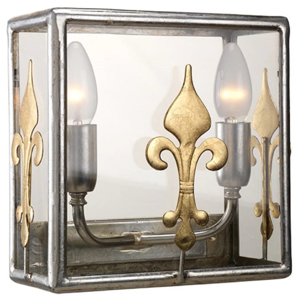 Casa Padrino lámpara de pared barroco de lujo plata / oro 23 x 11 x A. 23 cm - Lámpara de pared elegante con lirio francés decorativo - Luces Barrocos