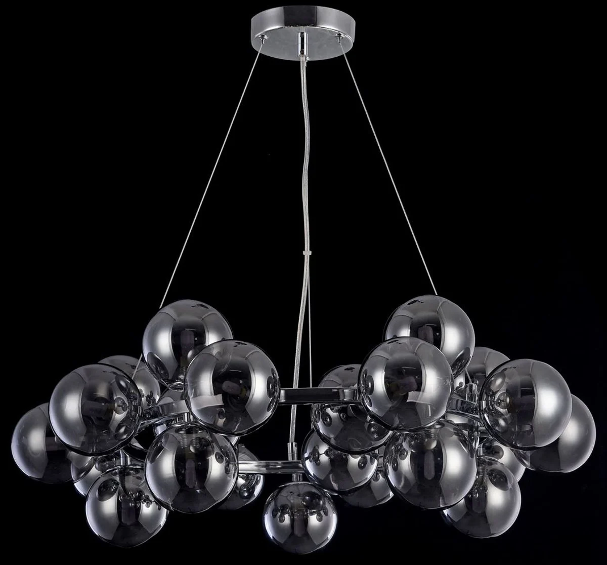 Casa Padrino Living Room Hanging Lamp Silver / Black Ø 69 x H. 23.8 cm - Pendant Lamp with Spherical Lampshades