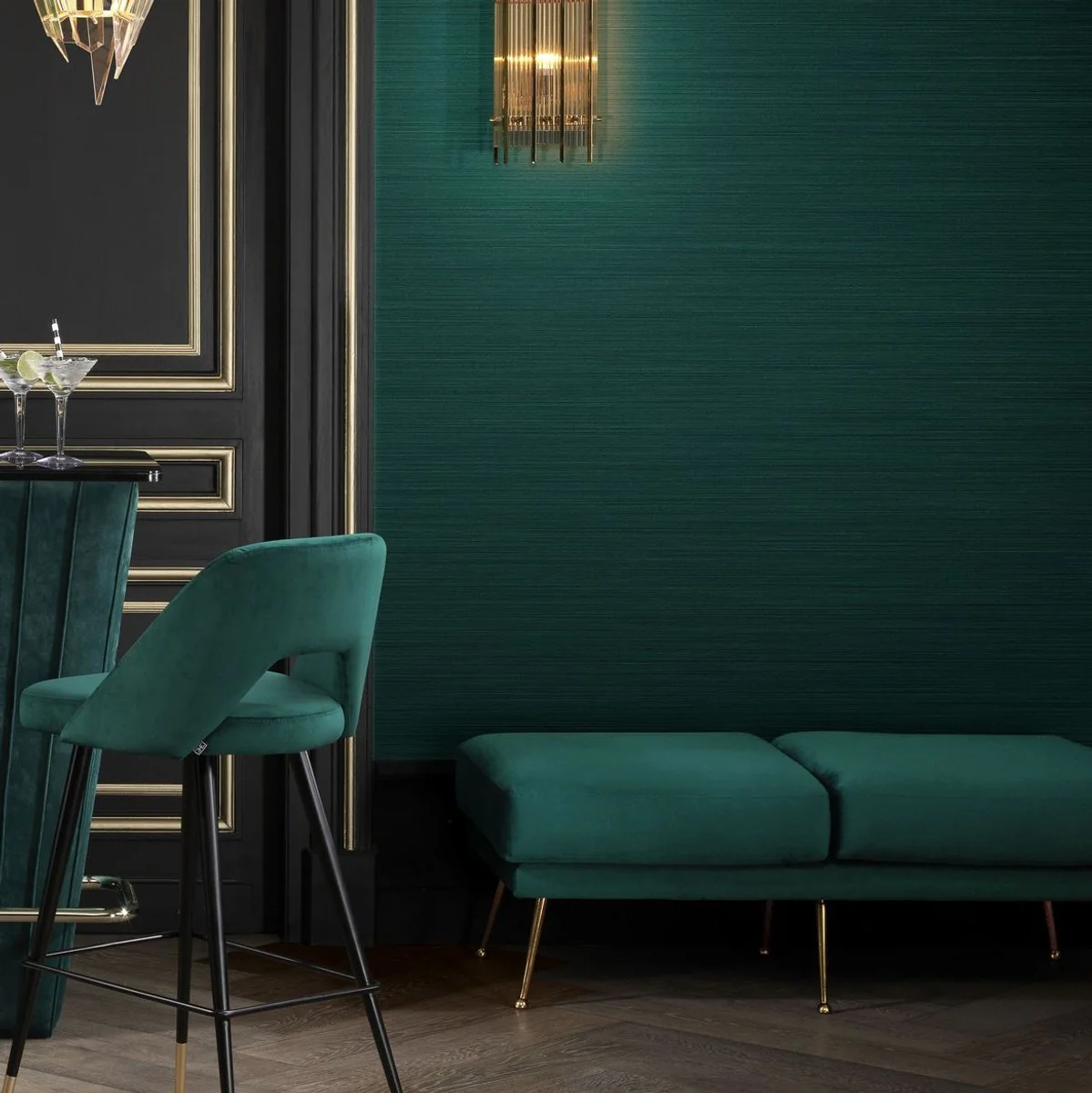 Casa Padrino banco de terciopelo de lujo verde oscuro / latón 125 x 58 x H. 45 cm - Banco de Terciopelo Acolchado - Muebles de Lujo