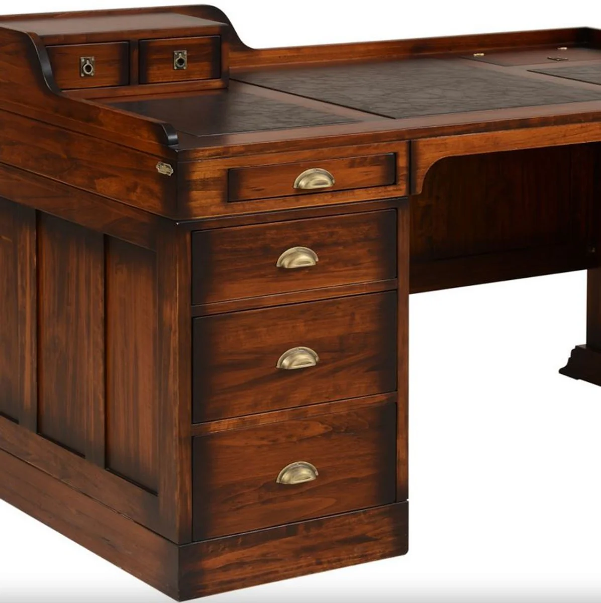 Casa Padrino escritorio de estilo vintage de lujo marrón 160 x 85 x A. 93,5 cm - Mesa de oficina con 7 cajones - Muebles de oficina estilo vintage - Muebles de oficina de madera maciza de lujo