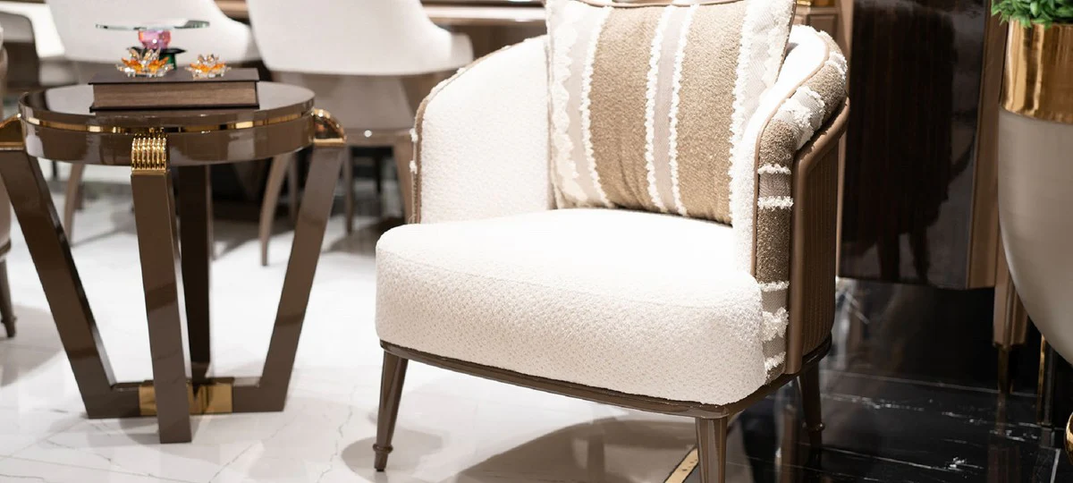 Casa Padrino mesa auxiliar de lujo marr¨®n / oro - Mesa auxiliar redonda de madera maciza - Muebles de sala - Muebles de hotel - Muebles de lujo