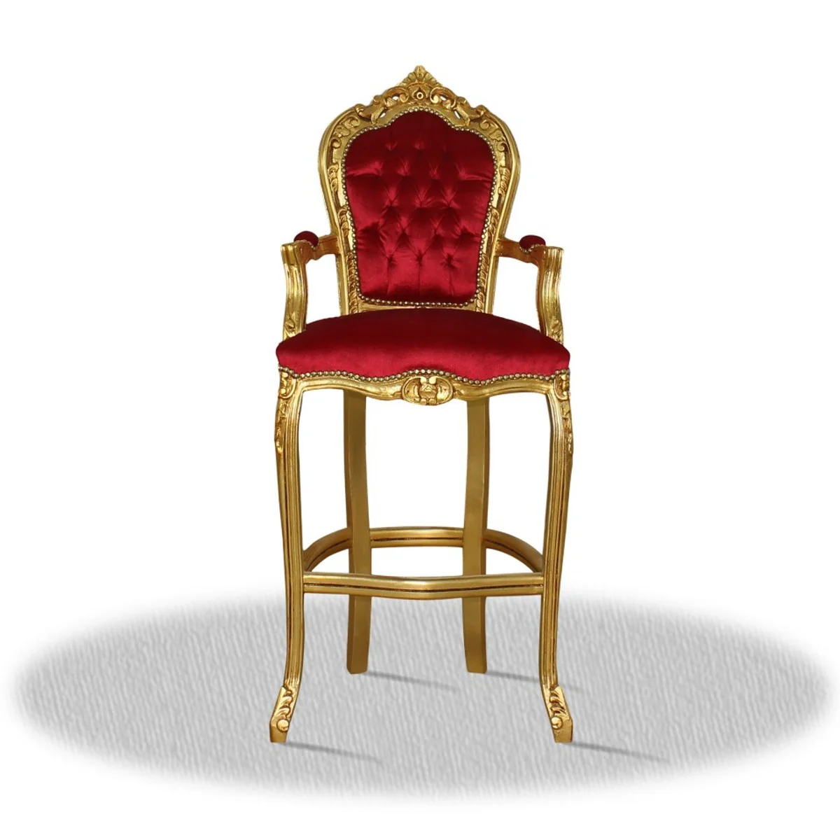 Casa Padrino barroco alta silla de la barra de heces oro rojo de 55 x 50 x H. 140 cm - Edici¨®n limitada