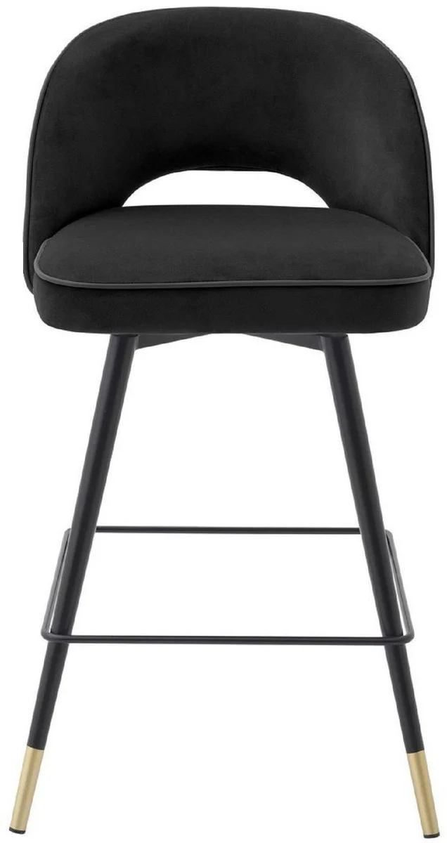 Casa Padrino conjunto de sillas de bar de lujo negro / lat¨®n 51 x 52 x A. 92,5 cm - Taburetes de bar con asiento giratorio y tela de terciopelo noble - Muebles de Bar de Lujo