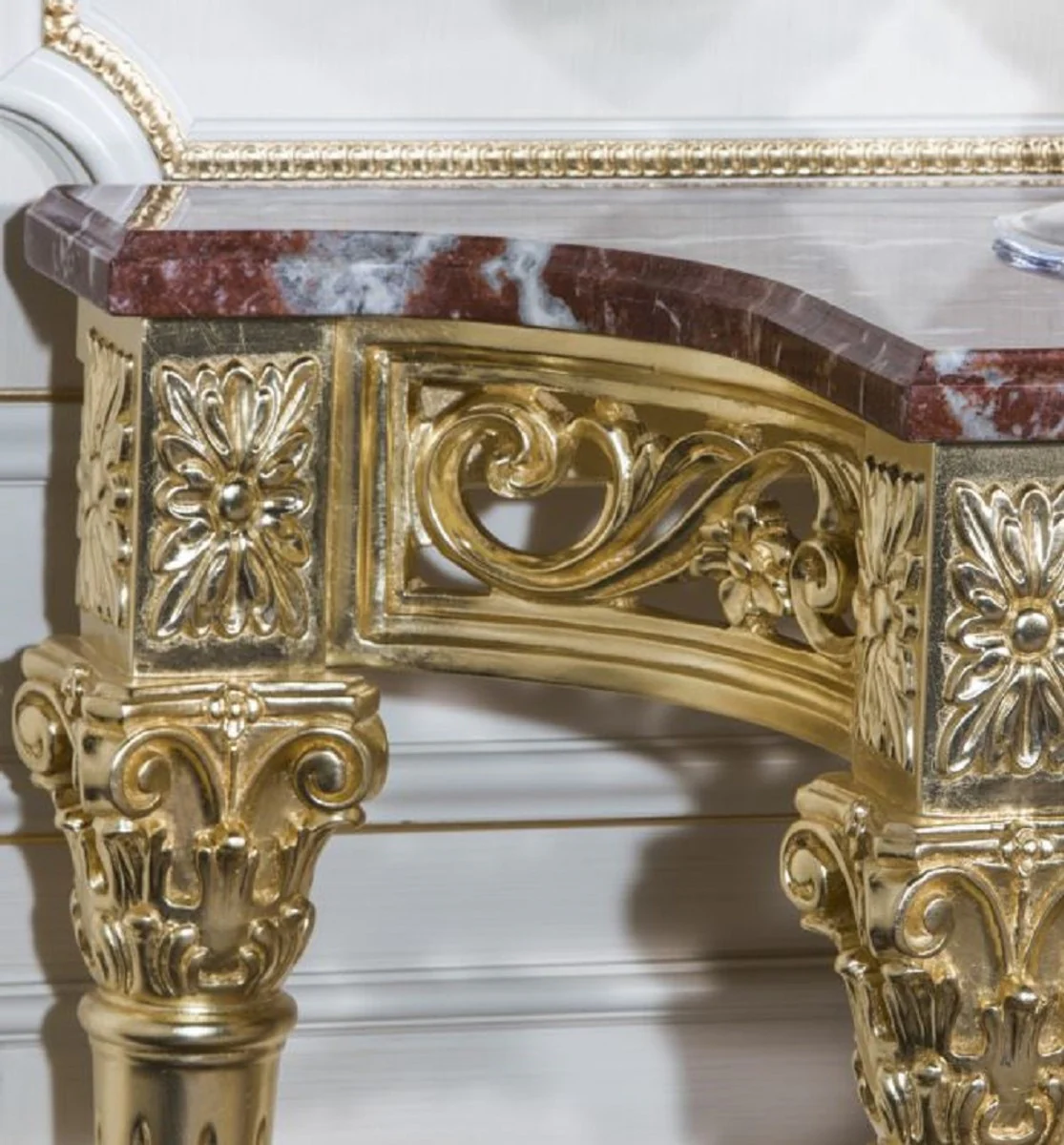 Casa Padrino consola barroco de lujo oro / rojo 200 x 48 x A. 93 cm - Magn¨ªfica consola tallada a mano con tapa de m¨¢rmol - Muebles de Castillo de Restaurante de Hotel - Calidad de Lujo - Hecho en Italia