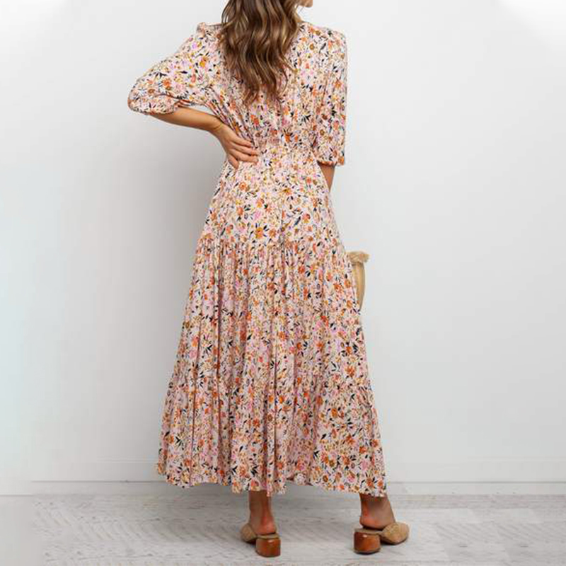 Pleated Floral Print Maxi Dress