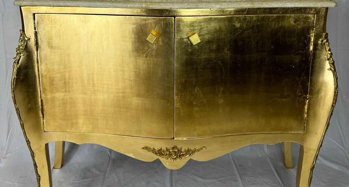 Casa Padrino armario de lavabo barroco con encimera de mármol y lavabo oro / crema - Muebles de baño barrocos