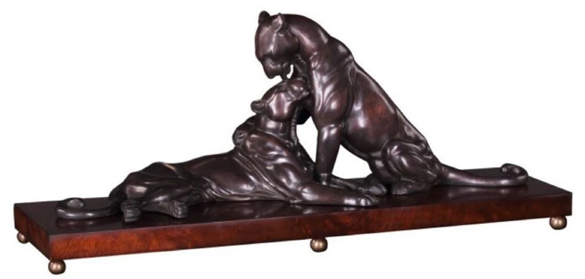 Casa Padrino figuras de bronce decoración de lujo con base de madera 2 tigres bronce / marrón 83 x 23 x H. 34 cm - Calidad de Lujo