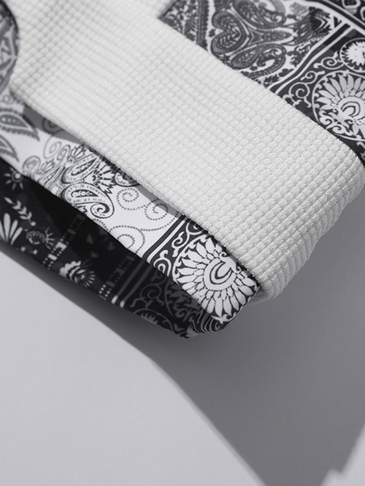 Paisley Print Panel Waffle Sweatshirt & Waffle Jogger Pants