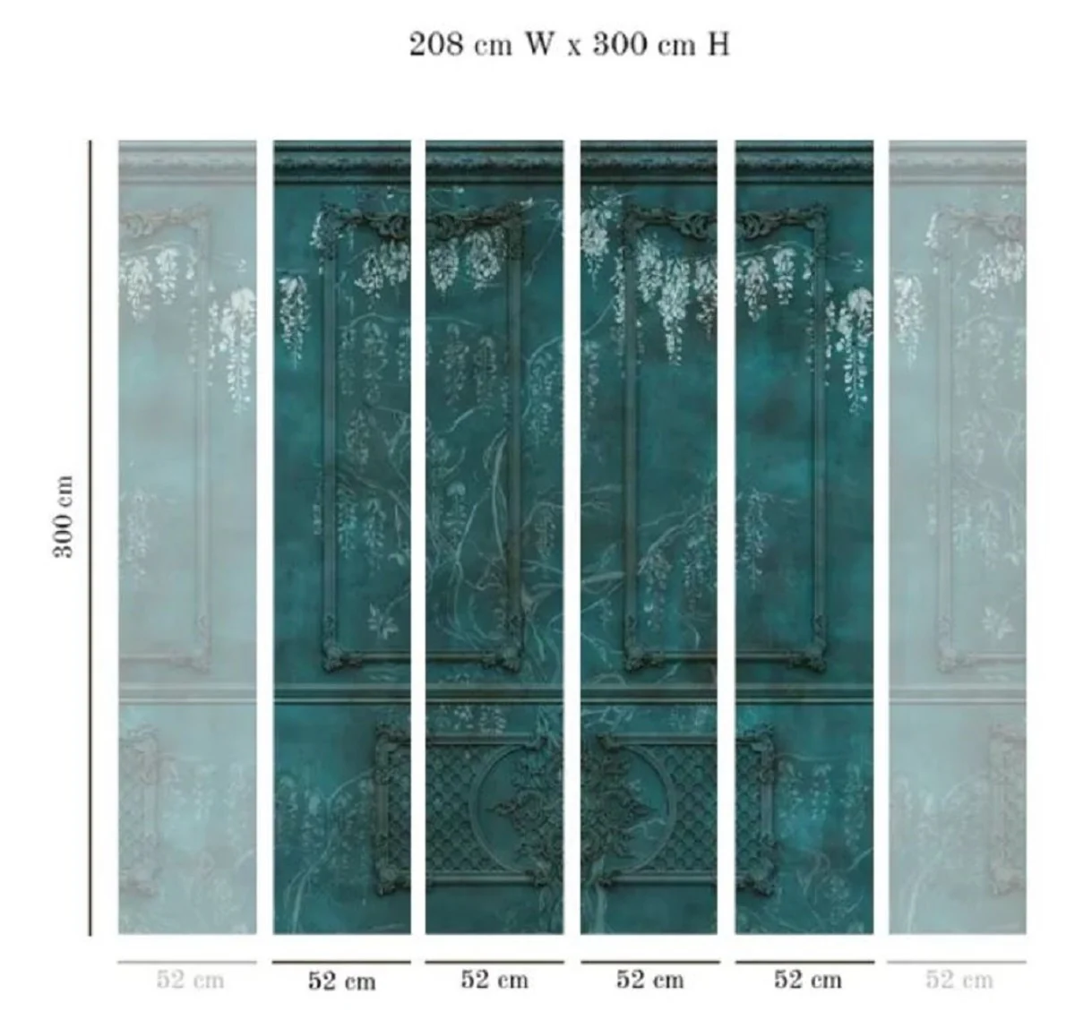 Casa Padrino papel pintado no tejido barroco de lujo verde antiguo / blanco - Papel pintado de salón de estilo barroco con patrón estuco elegante - Decoración de salón barroco