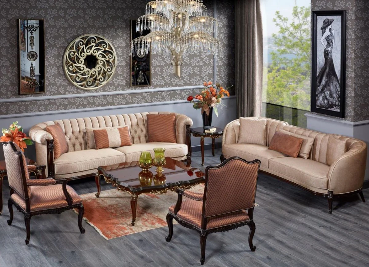 Casa Padrino mesa de centro barroco de lujo marr¨®n oscuro / negro / oro - Mesa de sal¨®n cuadrada de madera maciza en estilo barroco - Muebles de sal¨®n de lujo en estilo barroco - Muebles barrocos