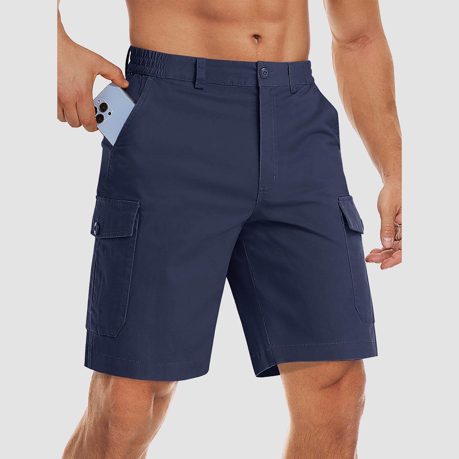 Men's Cargo Shorts with Multi Pockets for Work Elastic Waist Casual Cotton Shorts