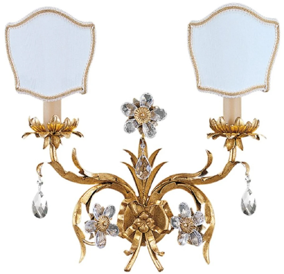 Casa Padrino lámpara de pared doble barroco de lujo oro con pátina / blanco 36 x 18 x A. 39 cm - Lámpara de pared de metal con pantallas - Luces barrocos - Calidad de lujo - Hecho en Italia