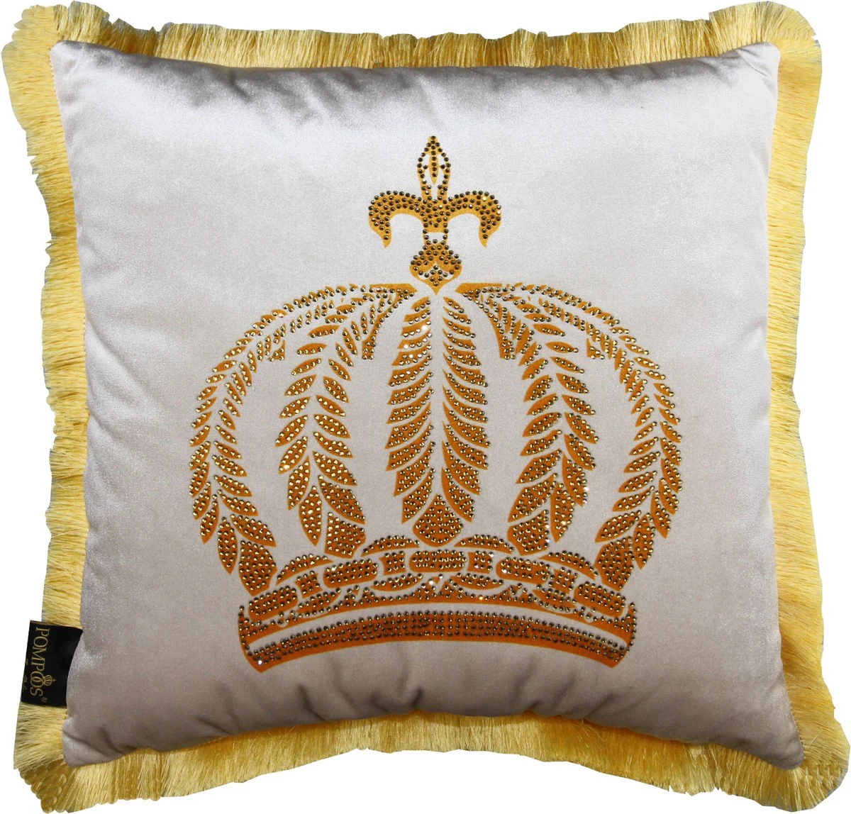 Harald Gl??ckler luxury decorative pillow Pomp??s by Casa Padrino cream / gold crown with rhinestones - Gl??ckler pillow