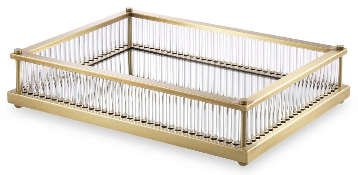 Casa Padrino bandeja de servicio de lujo lat¨®n antiguo 39,5 x 28,5 x A. 9 cm - Bandeja de acero inoxidable con espejo - Accesorios de gastronom¨ªa de lujo