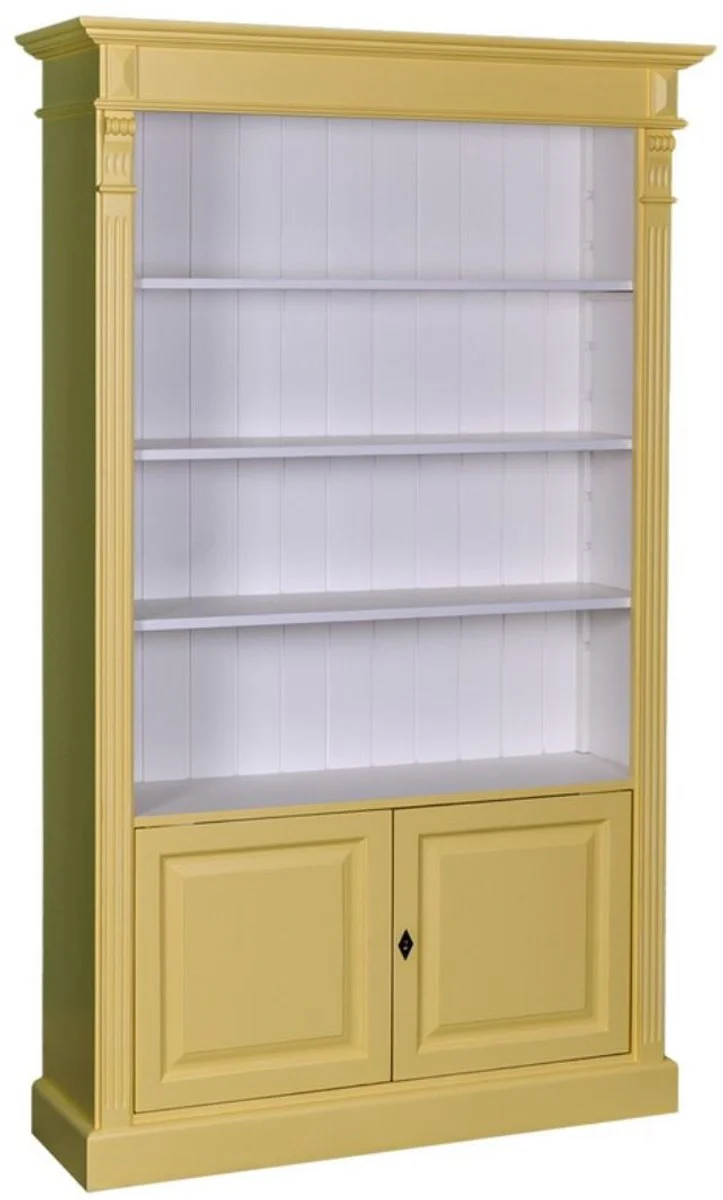 Casa Padrino country house style bookcase yellow / white 119 x 39 x H. 197 cm - Living Room Cabinet in Country House Style