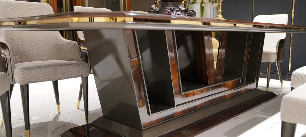 Casa Padrino Conjunto de Comedor de Lujo Gris / Marr¨®n / Oro - 1 Mesa de Comedor & 10 Sillas de Comedor - Muebles de Comedor de Lujo - Calidad de Lujo