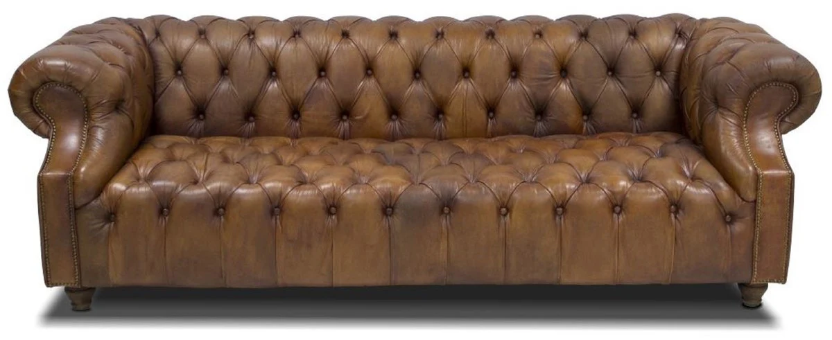 Casa Padrino sof¨¢ de cuero Chesterfield de lujo 240 x 100 x A. 80 cm - Diferentes Colores - Sof¨¢ de sal¨®n de piel genuina - Muebles Chesterfield