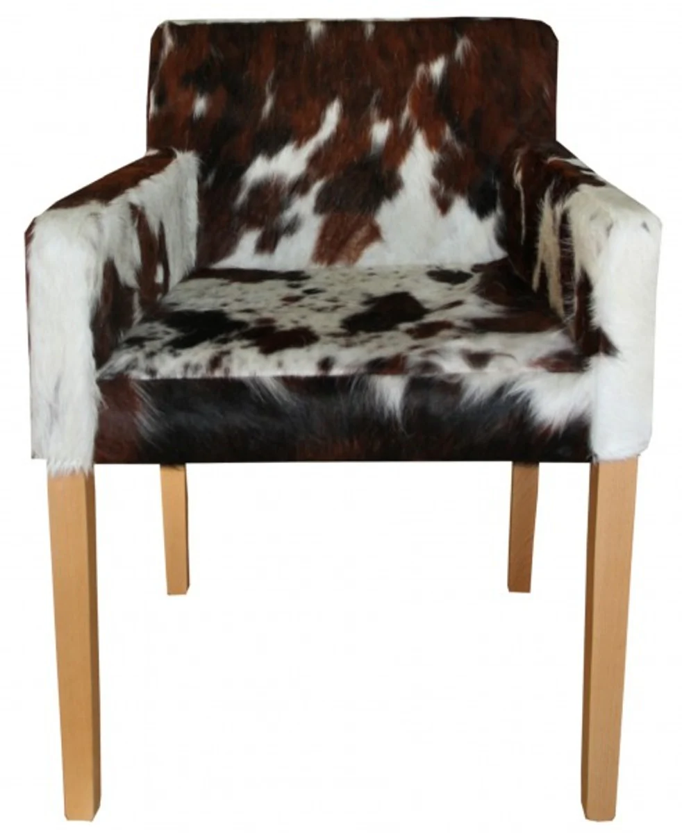 Casa Padrino designer eat room chair with armrests modef 35 Cowhide - Hotel Furniture - Beech - real fur