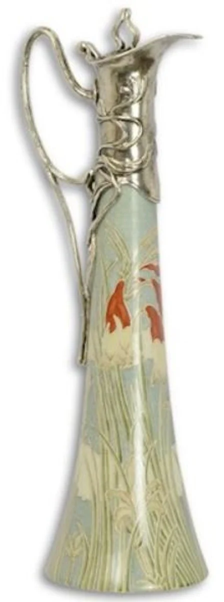 Casa Padrino jarra de vino Art Nouveau multicolor / plata 11,3 x 13,5 x A. 39,8 cm - Jarra de porcelana con tapa - Accesorios de Decoración Barroco y Art Nouveau
