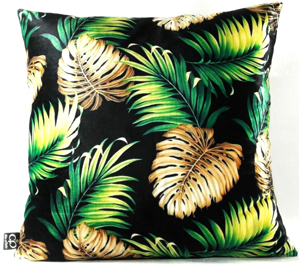 Casa Padrino Almohada de Lujo Hojas de Palma San Francisco Negro / Multicolor 45 x 45 cm - Tejido de Terciopelo Más Fino - Accesorios de Decoración de la Sala