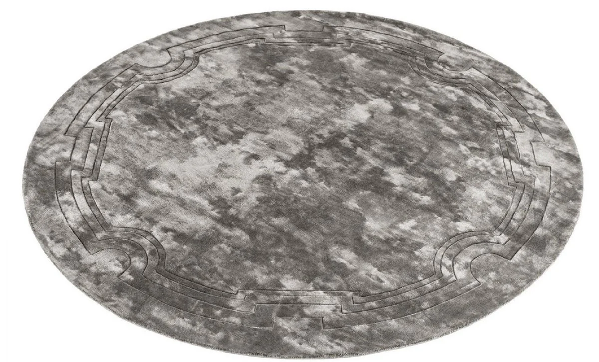 Casa Padrino Alfombra de Lujo de Viscosa Gris Ø 280 cm - Alfombra de Salón Redonda Tejida a Mano - Calidad de Lujo