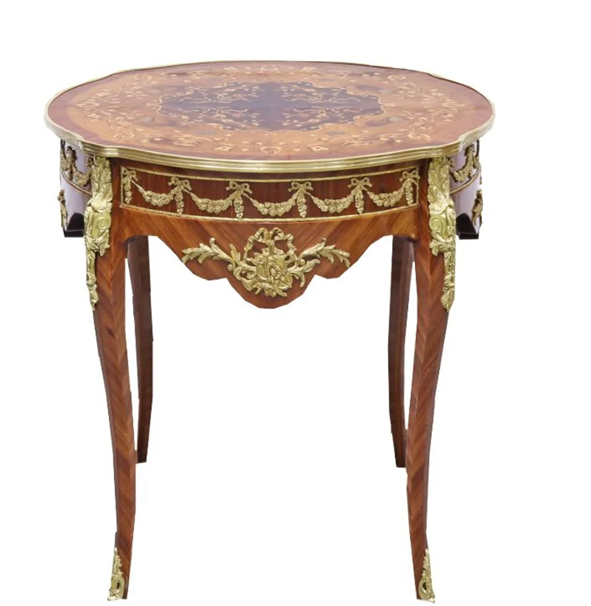 Casa Padrino Baroque Side Table Mahogany Incrustado / Oro H78 x 76 cm - Louis XVI Antique Style Table - Muebles