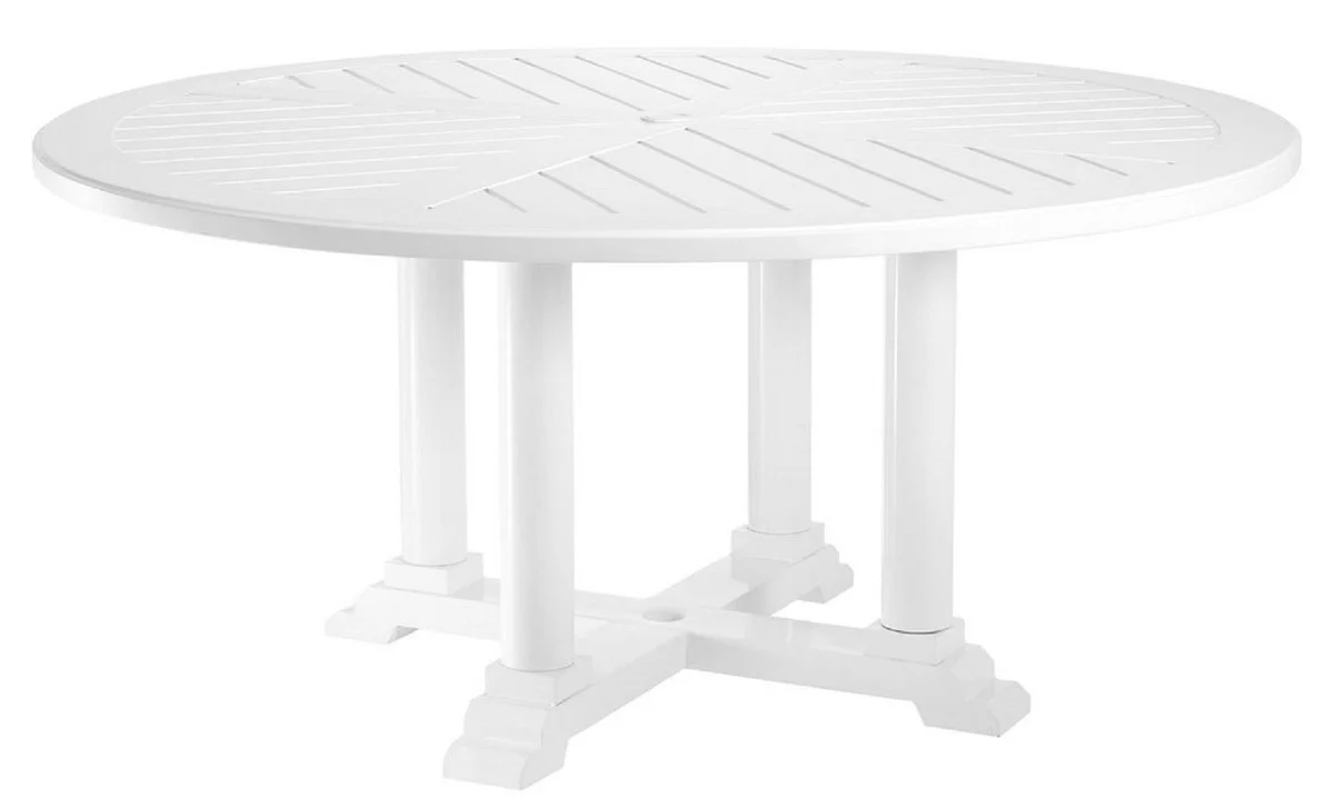Casa Padrino mesa de comedor de lujo blanco Ø 160 x H. 75 cm - Mesa de Cocina Redonda Hecha de Aluminio Duradero de Alta Calidad - Mesa de Jardín