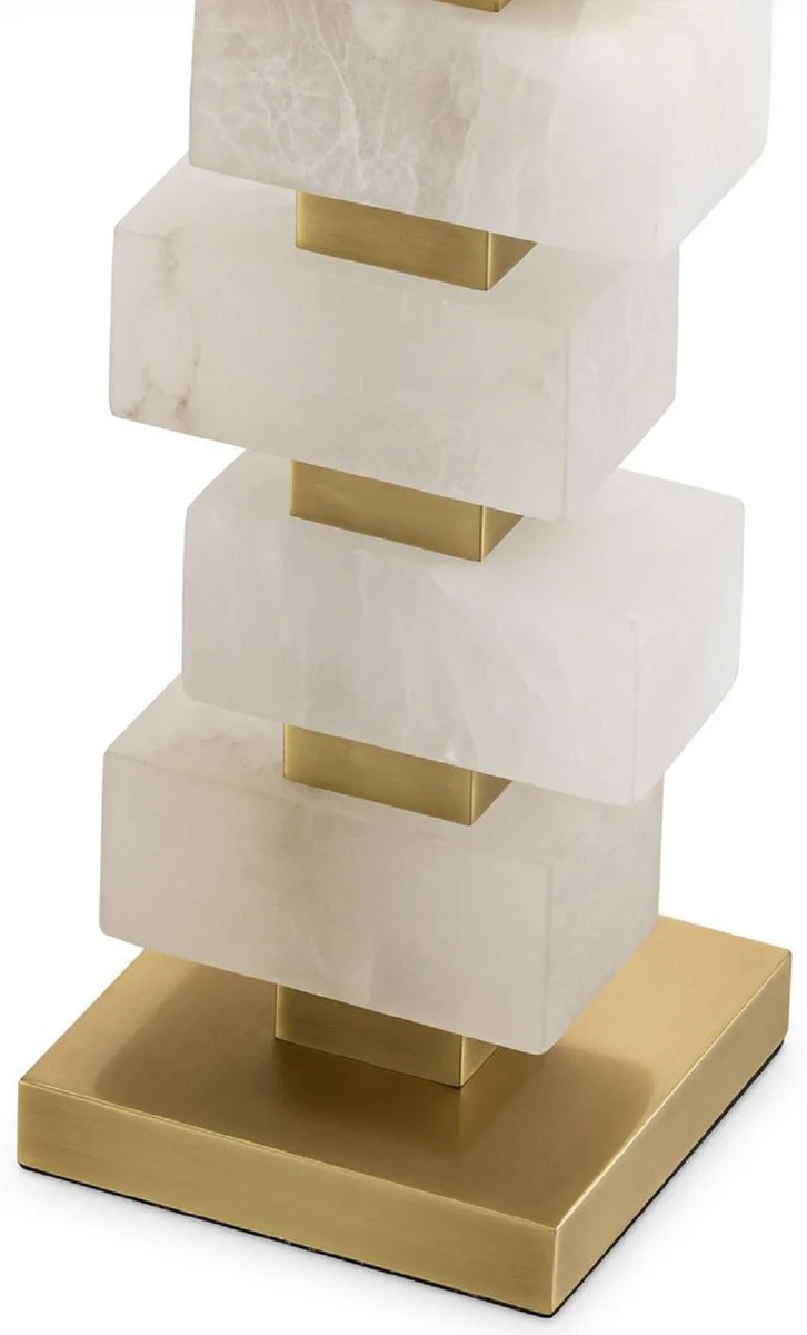 Casa Padrino lámpara de mesa de lujo latón antiguo / alabastro / blanco 35 x 35 x A. 79,5 cm - Lámpara de escritorio moderna de metal con alabastro decorativo - Calidad de Lujo