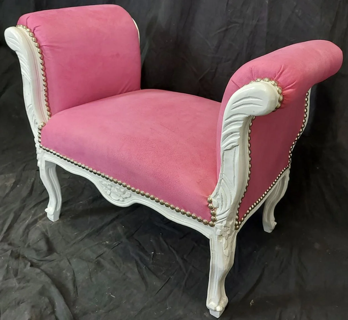 Casa Padrino taburete barroco rosa / blanco - Taburete de estilo antiguo - Taburete de estilo barroco - Muebles de salón de estilo barroco - Muebles de estilo barroco - Muebles barrocos