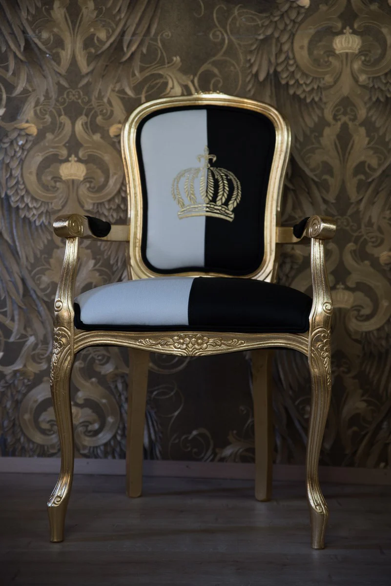 Pomp??s by Casa Padrino baroque dining chair with armrests black / white / gold - Pomp??s baroque chair designed by Harald Gl??ckler