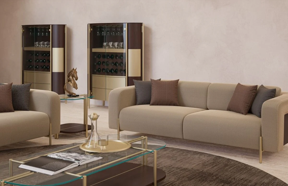 Casa Padrino mesa de centro de lujo marr¨®n oscuro / lat¨®n 155 x 75 x A. 35 cm - Mesa de sal¨®n con tapa de vidrio - Muebles de sal¨®n - Muebles de hotel - Muebles de lujo - Interiores de lujo