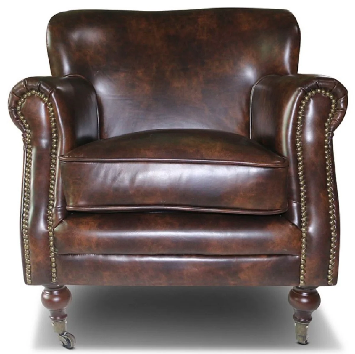 Casa Padrino sill¨®n de cuero genuino marr¨®n 69 x 70 x A. 75 cm - Sill¨®n de cuero de sal¨®n elegante - Muebles de sal¨®n - Muebles de cuero genuino