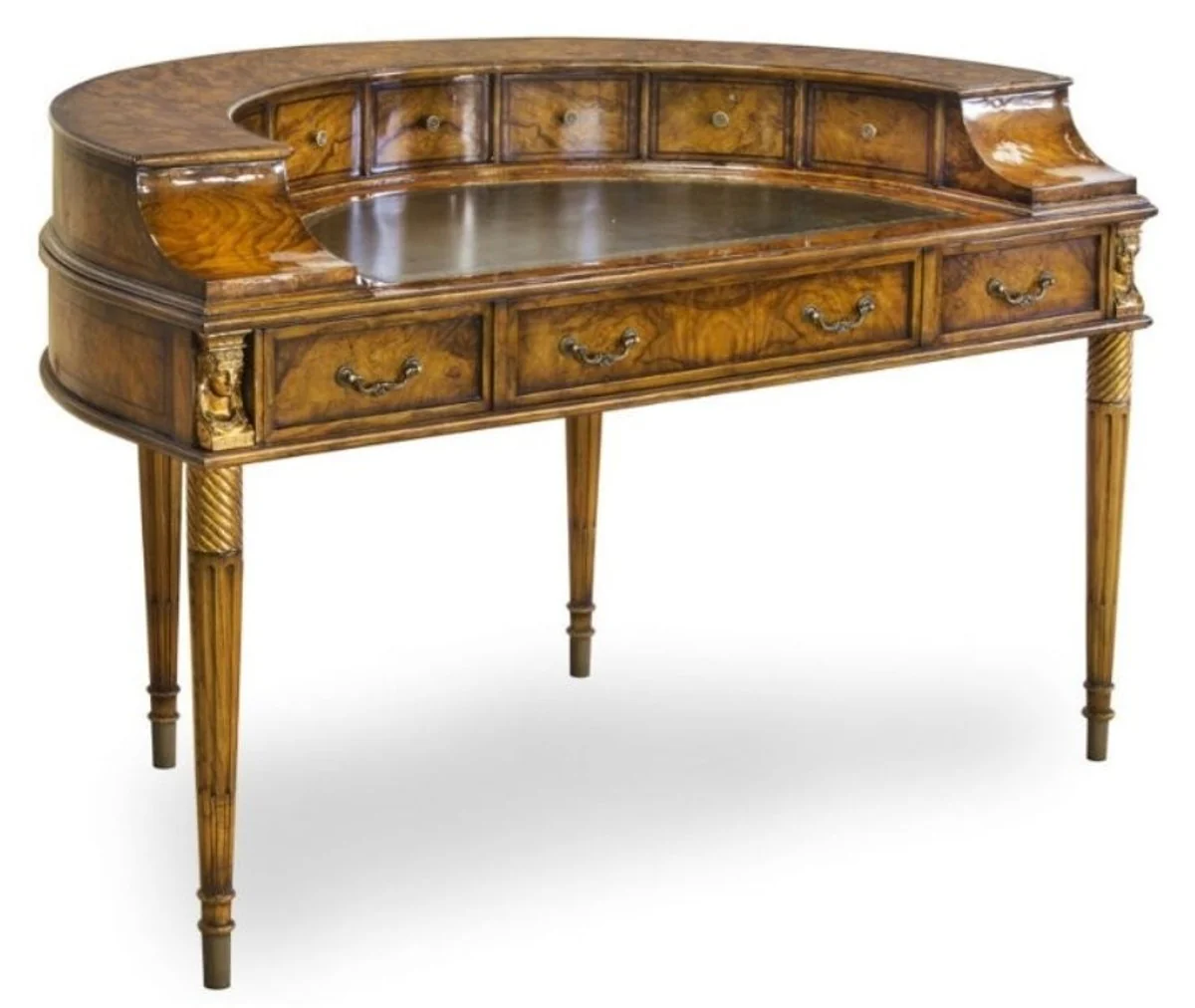 Casa Padrino Escritorio de Caoba de Lujo Art Nouveau con 10 Cajones Marrón / Oro Antiguo 145 x 80 x H. 90 cm - Calidad de Lujo