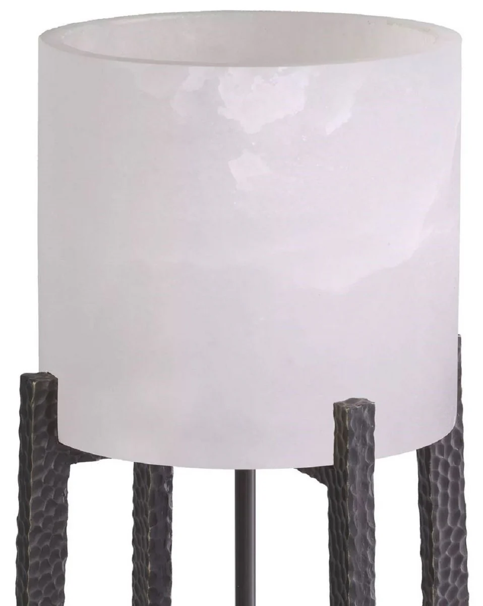 Casa Padrino lámpara de mesa de lujo bronce / alabastro 29 x 29 x A. 68,5 cm - Lámpara de escritorio de metal con pantalla redonda de alabastro - Luces de Lujo