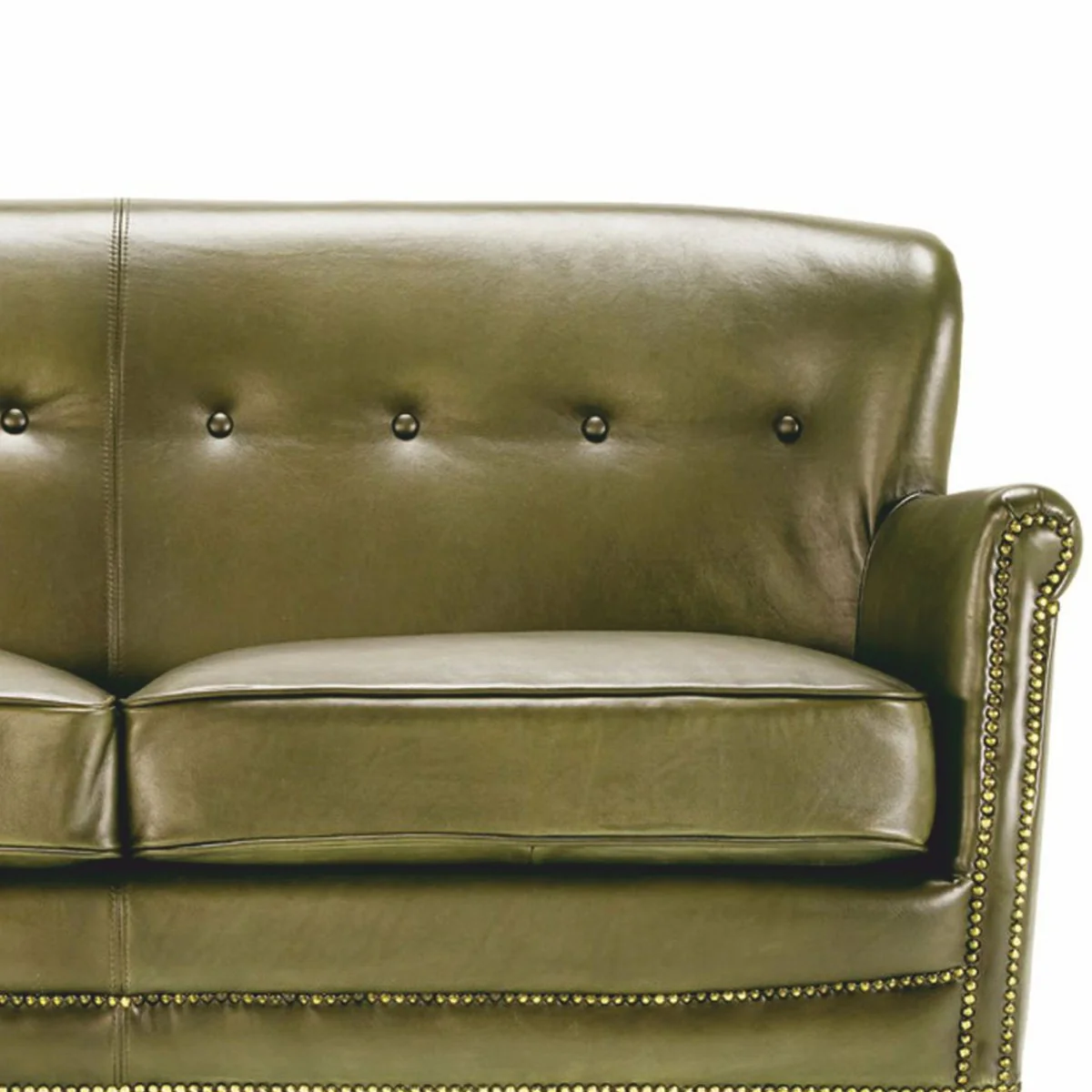 Casa Padrino sof¨¢ de lujo de cuero genuino verde / negro 200 cm - Muebles de piel